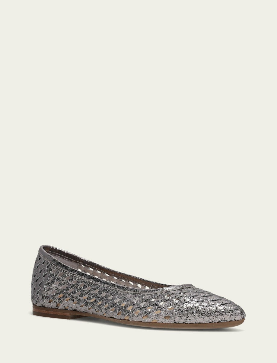 Women’s Platinum Metallic Leather Heather Woven Ballet Flats