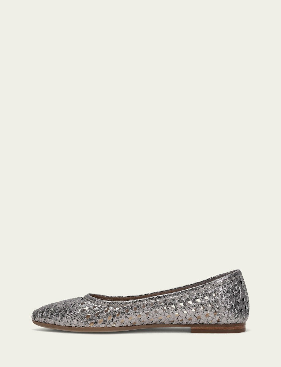 Women’s Platinum Metallic Leather Heather Woven Ballet Flats