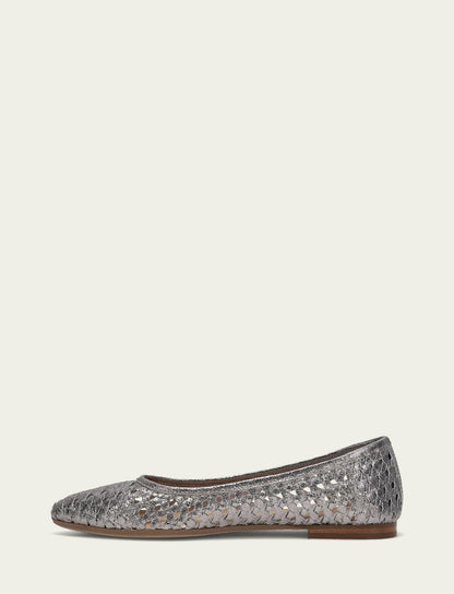 Women’s Platinum Metallic Leather Heather Woven Ballet Flats
