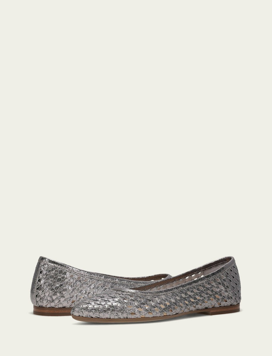 Women’s Platinum Metallic Leather Heather Woven Ballet Flats