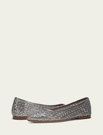 Women’s Platinum Metallic Leather Heather Woven Ballet Flats