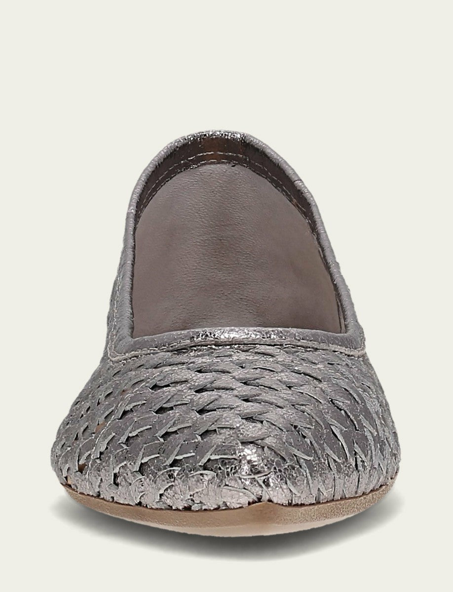 Women’s Platinum Metallic Leather Heather Woven Ballet Flats