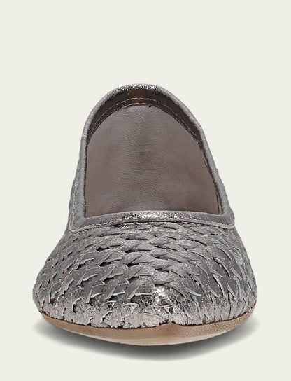 Women’s Platinum Metallic Leather Heather Woven Ballet Flats