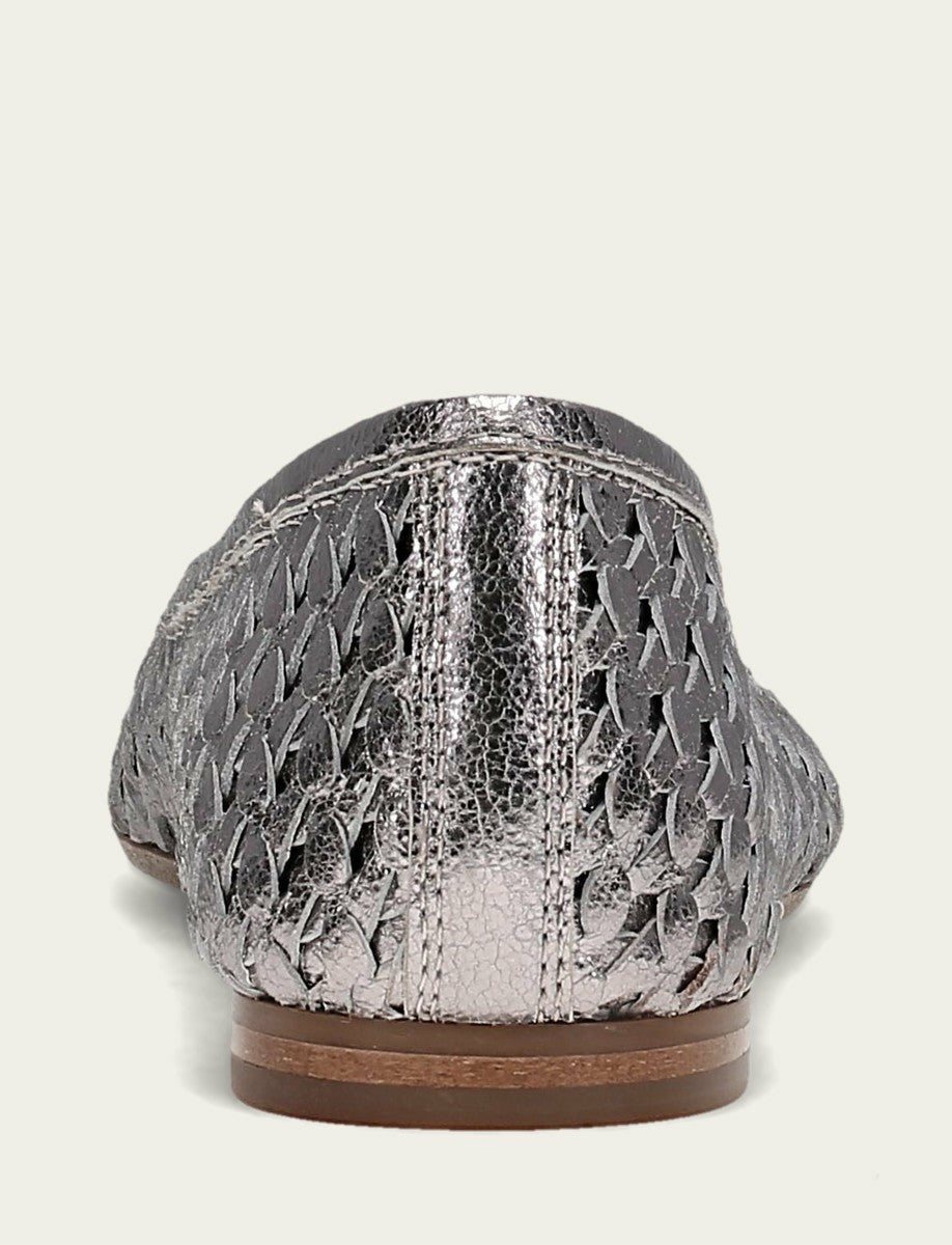 Women’s Platinum Metallic Leather Heather Woven Ballet Flats