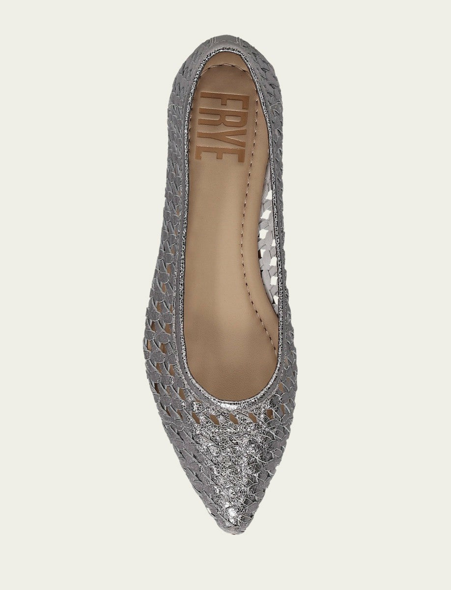 Women’s Platinum Metallic Leather Heather Woven Ballet Flats