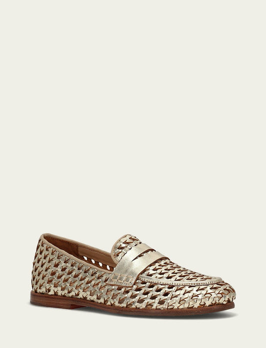 Women’s Gold Metallic Faith Woven Leather Loafers