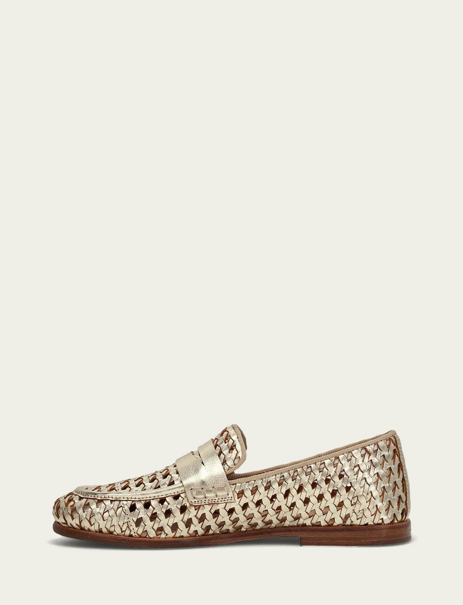 Women’s Gold Metallic Faith Woven Leather Loafers