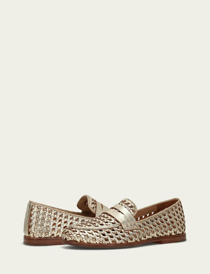Women’s Gold Metallic Faith Woven Leather Loafers