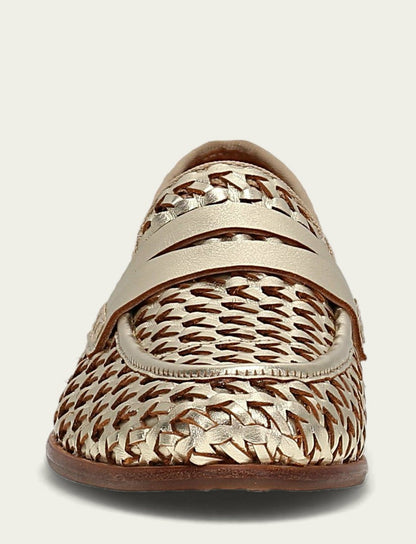 Women’s Gold Metallic Faith Woven Leather Loafers