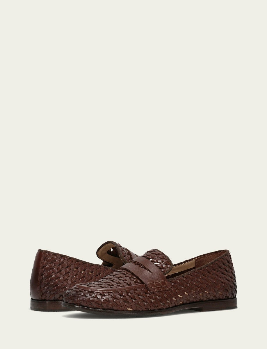 Women’s Dark Brown Faith Woven Leather Loafers