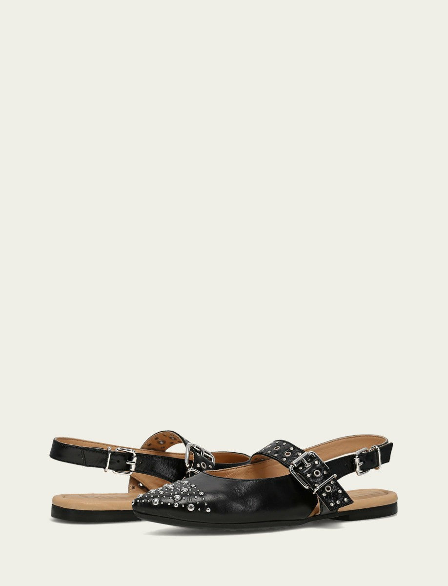 Women's Black Heather Slingback Studded Shoe