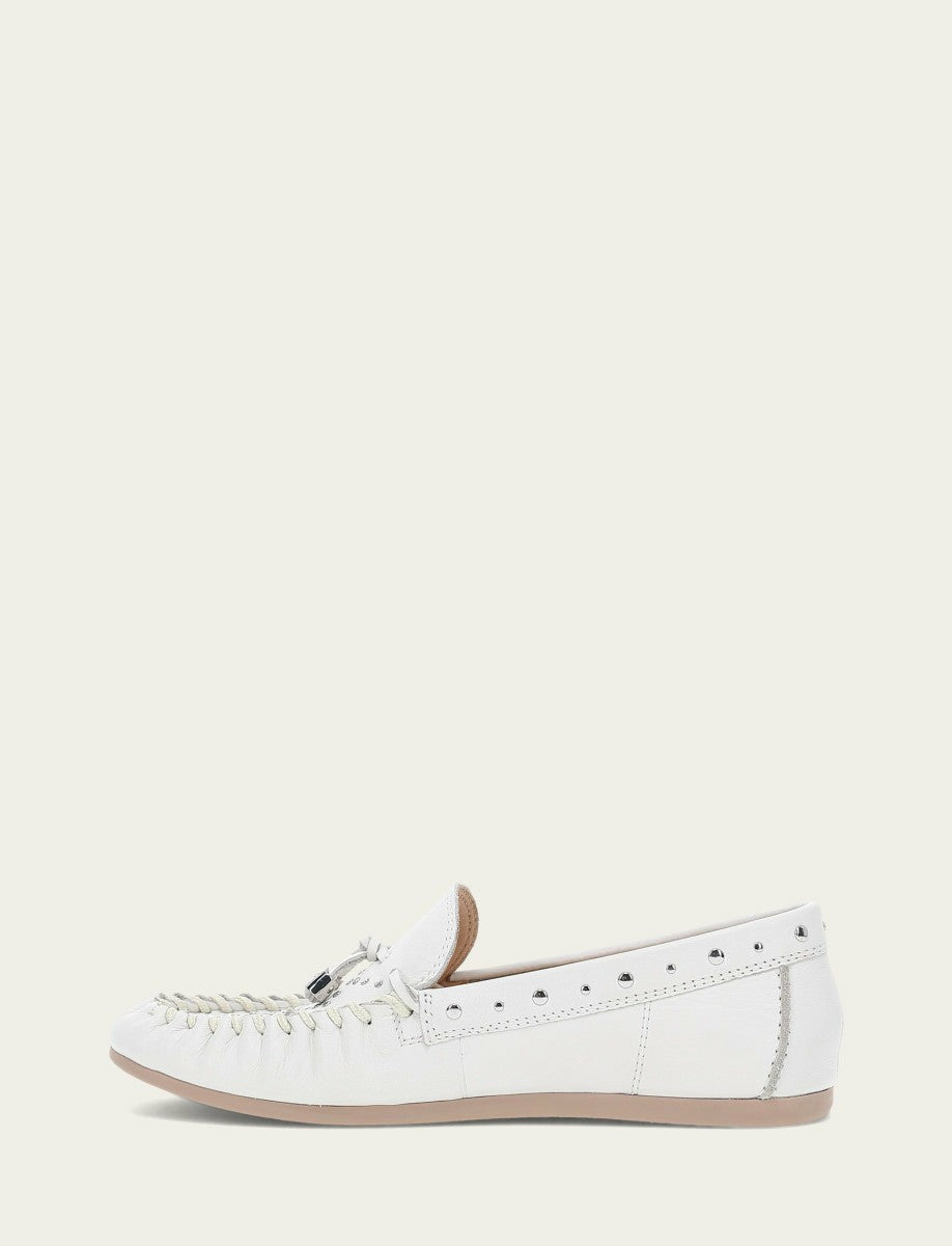 Women's White Naya Stud Moc Loafers