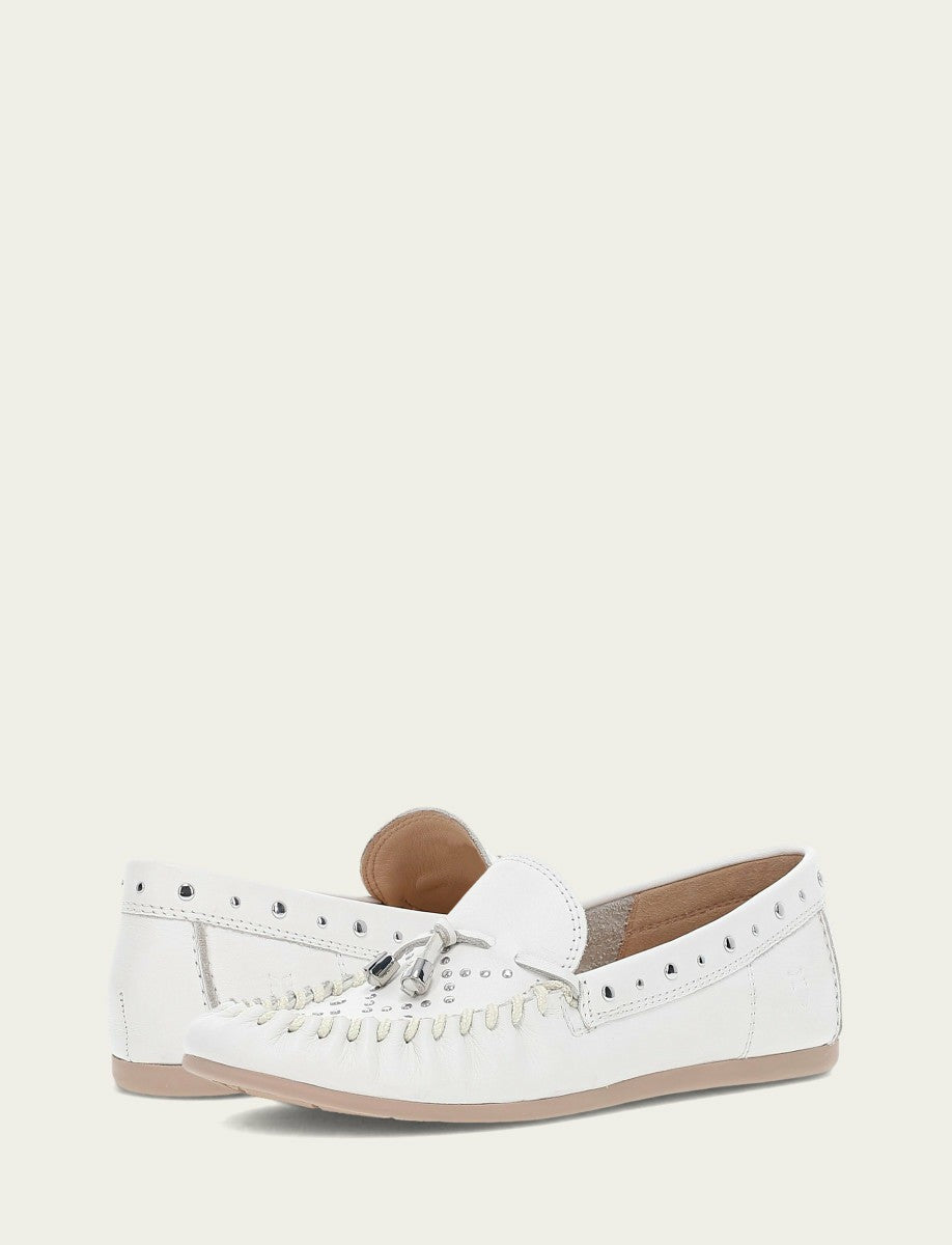 Women's White Naya Stud Moc Loafers