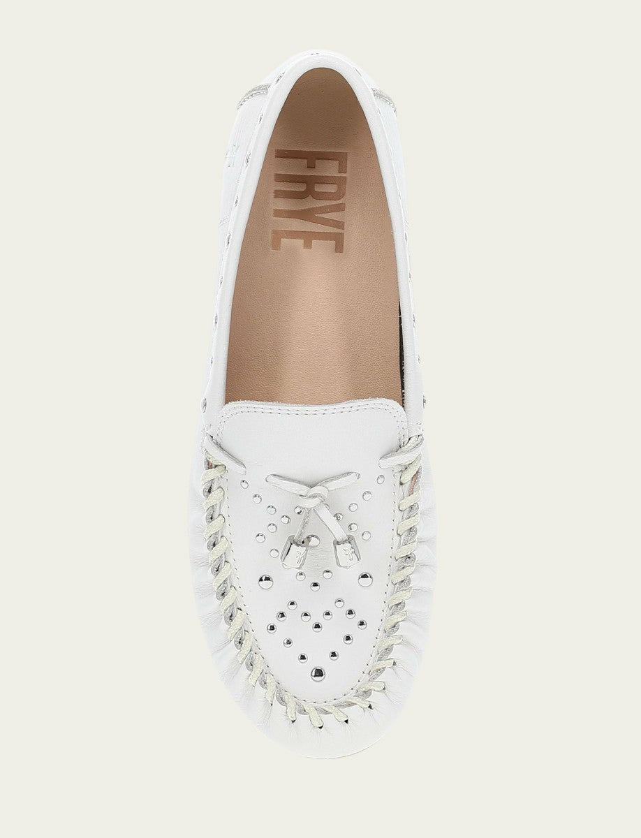 Women's White Naya Stud Moc Loafers