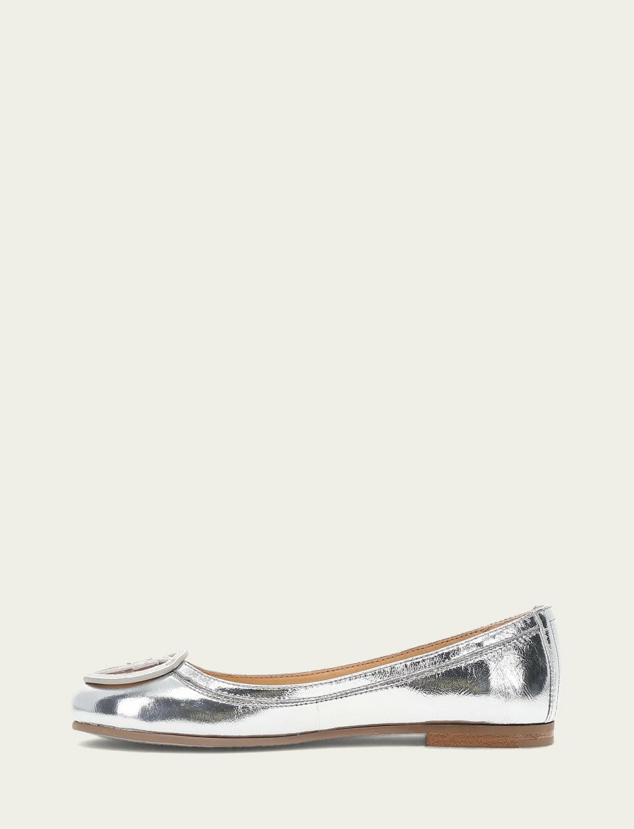 Women's Silver Carson Logo Ballet Flats
