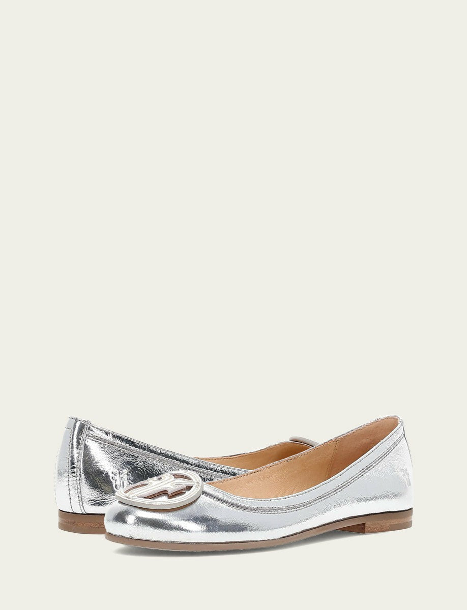 Women's Silver Carson Logo Ballet Flats