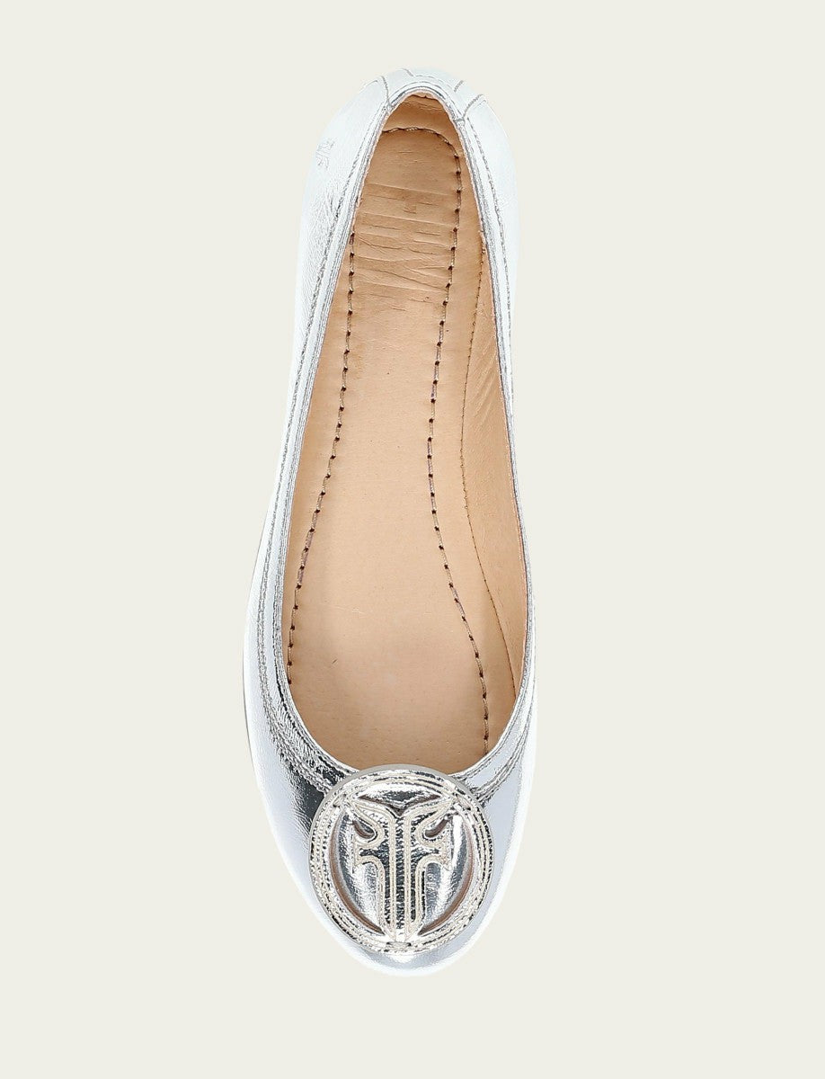 Women's Silver Carson Logo Ballet Flats