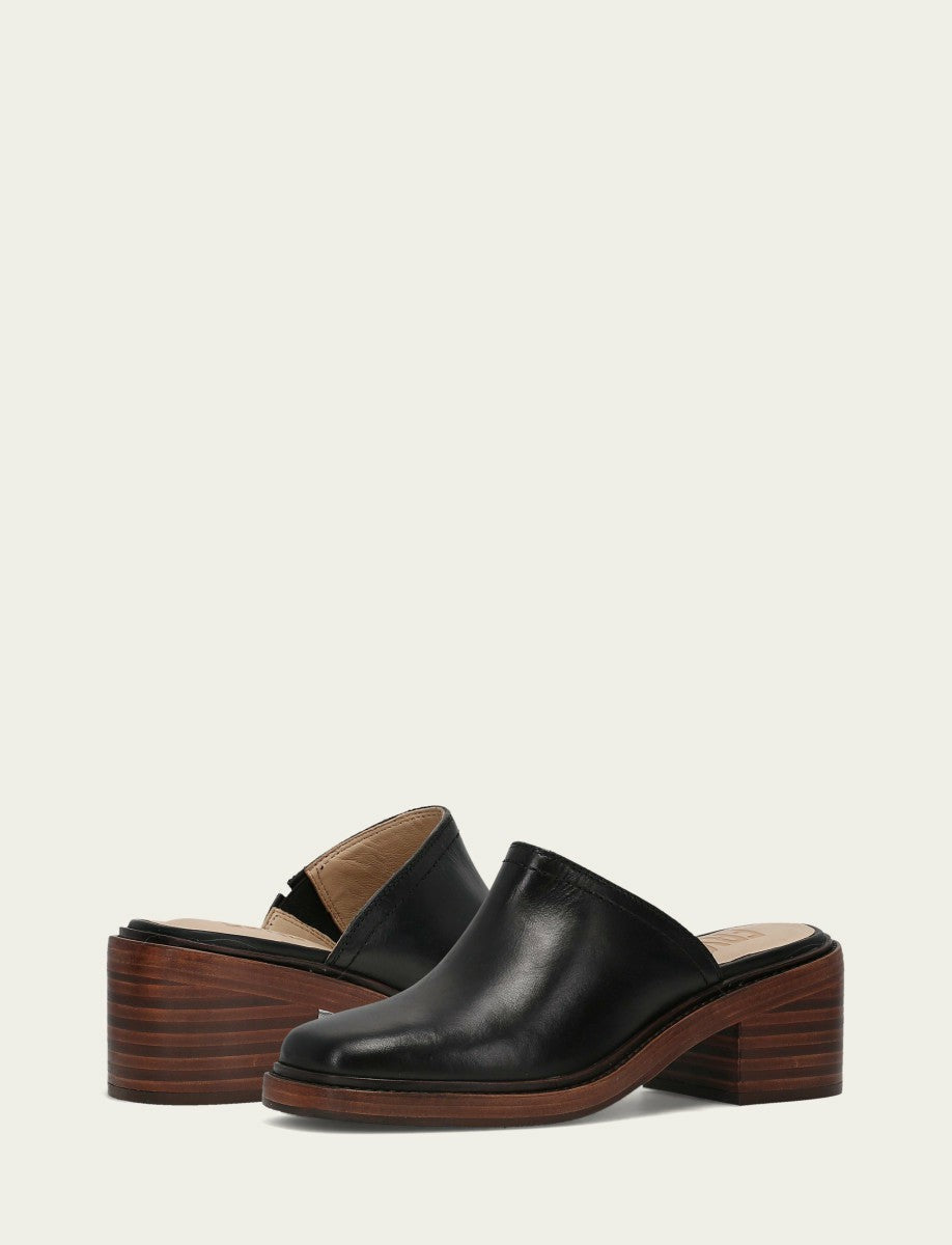 Women's Black Vintage Leather Kate Mules