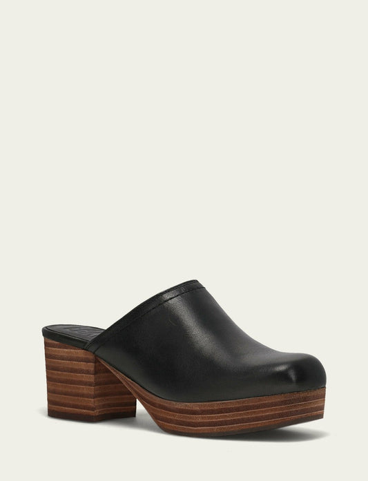 Women's Black Leather Campus Clogs