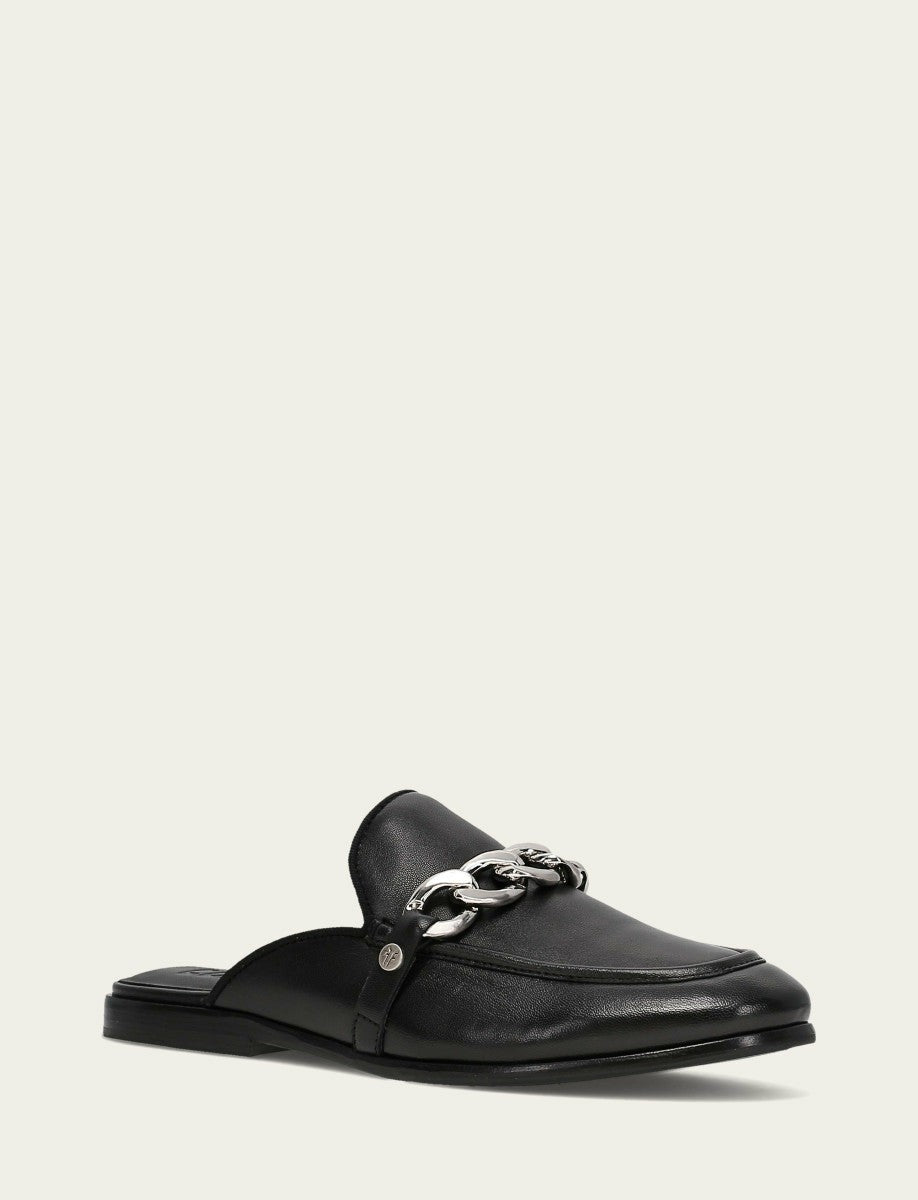 Women's Black Faith Chain Leather Mules