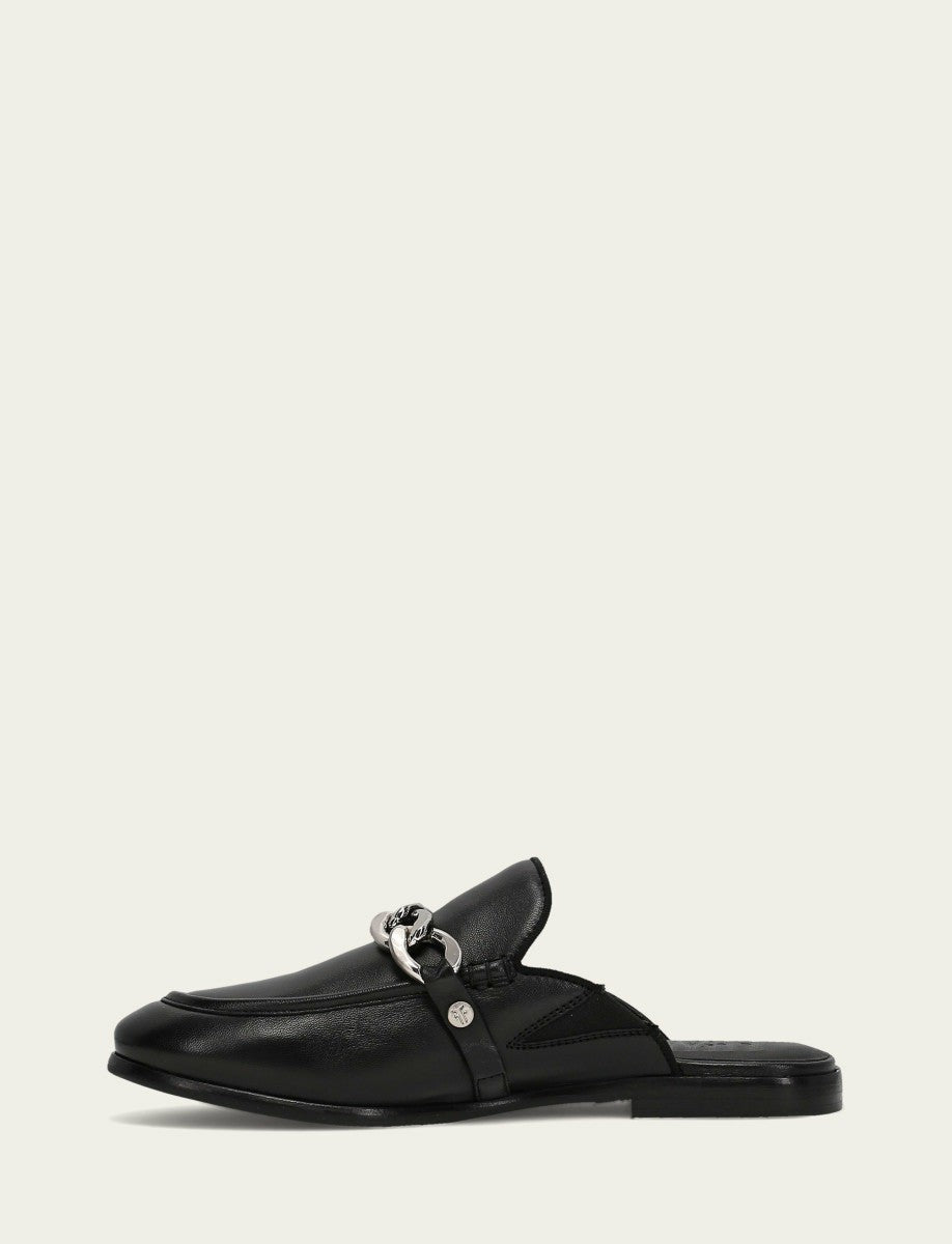 Women's Black Faith Chain Leather Mules