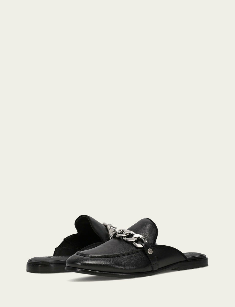 Women's Black Faith Chain Leather Mules
