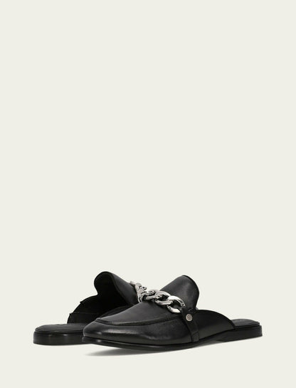Women's Black Faith Chain Leather Mules