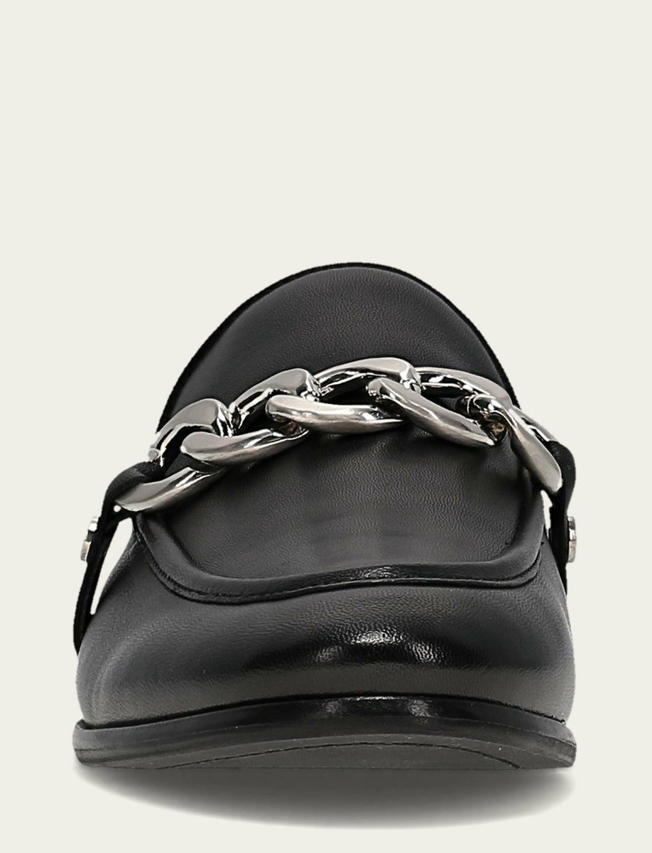 Women's Black Faith Chain Leather Mules