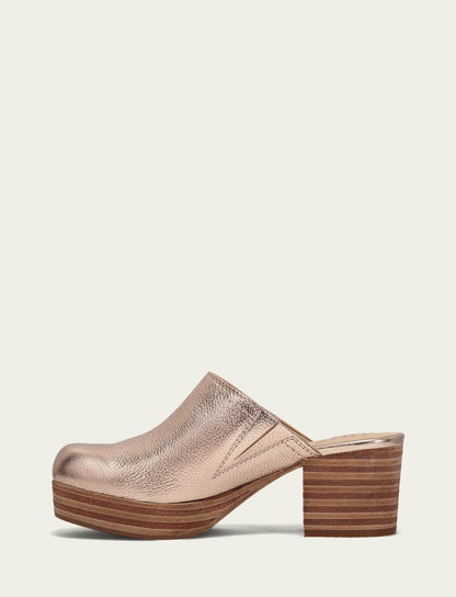 Women’s Rose Gold Metallic Leather Campus Clogs