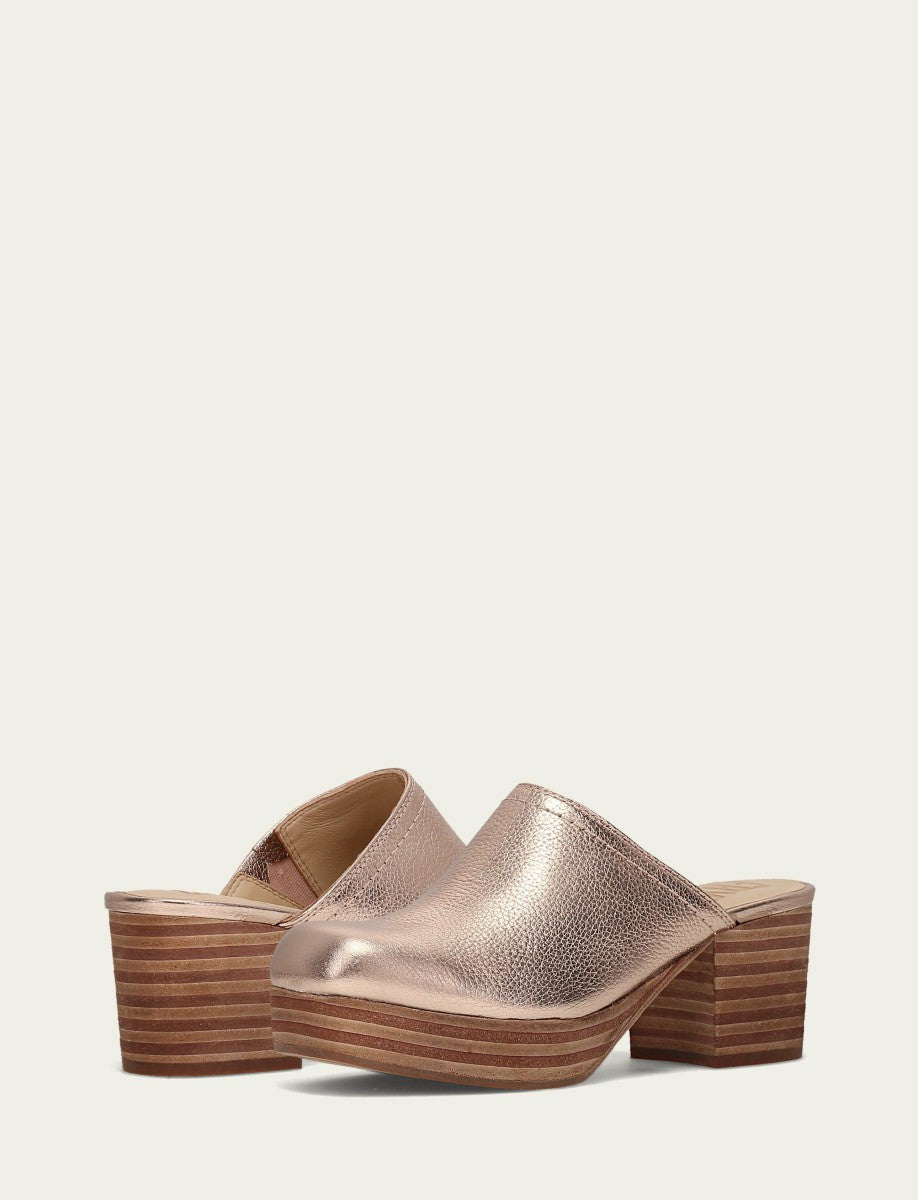 Women’s Rose Gold Metallic Leather Campus Clogs