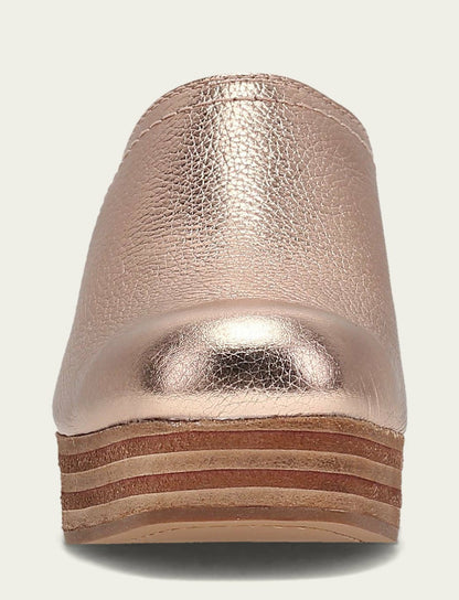 Women’s Rose Gold Metallic Leather Campus Clogs