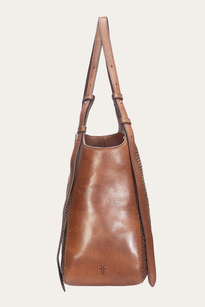 Women's Cognac Woven Perf Leather Tote