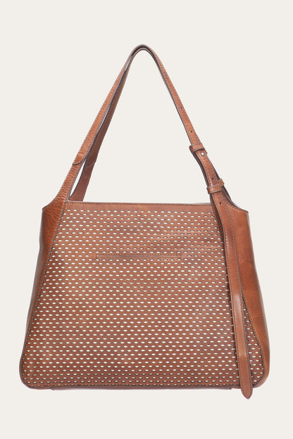 Women's Cognac Woven Perf Leather Tote
