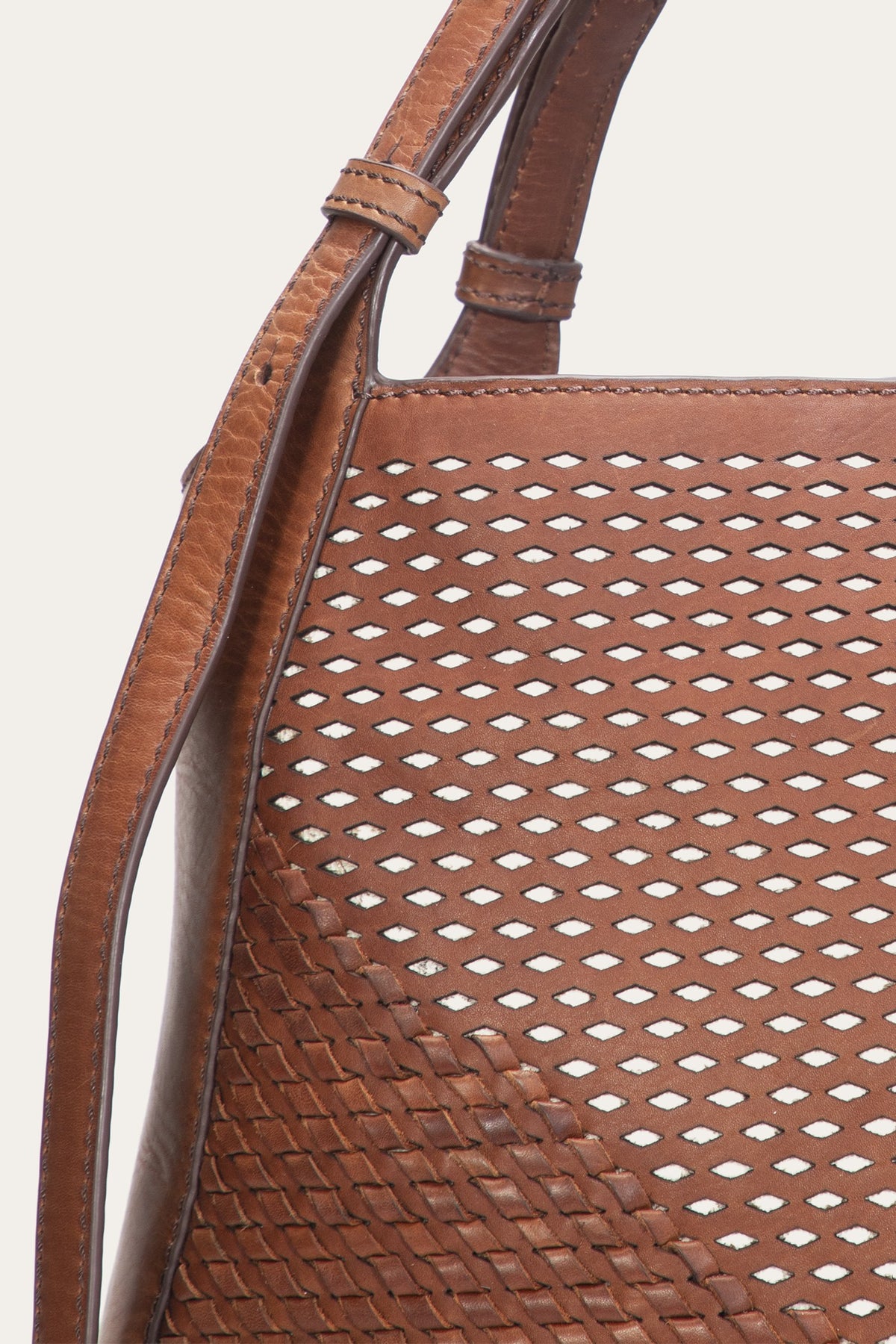 Women's Cognac Woven Perf Leather Tote