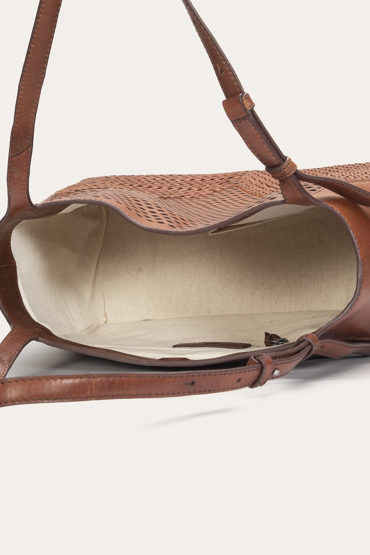 Women's Cognac Woven Perf Leather Tote