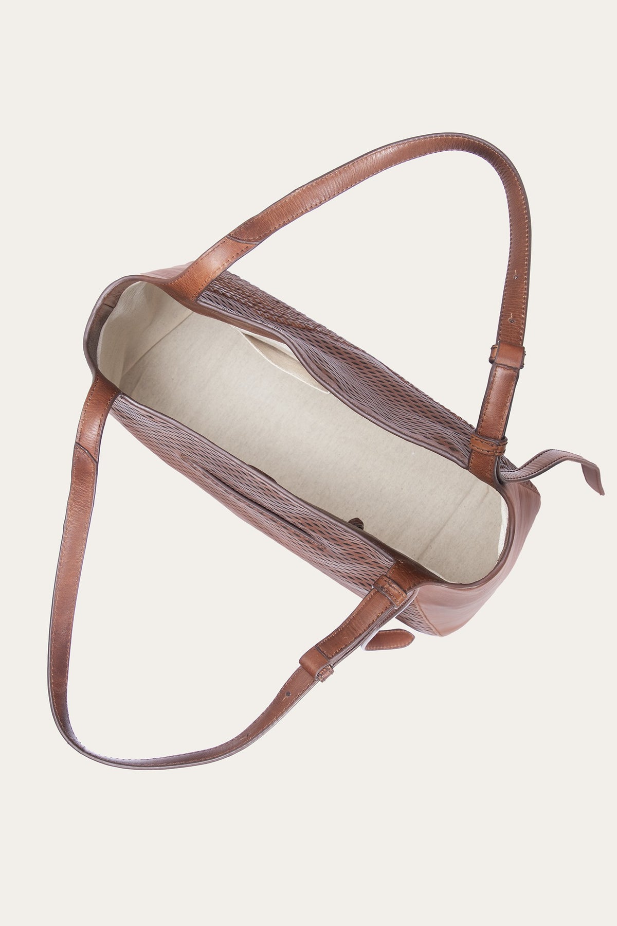 Women's Cognac Woven Perf Leather Tote