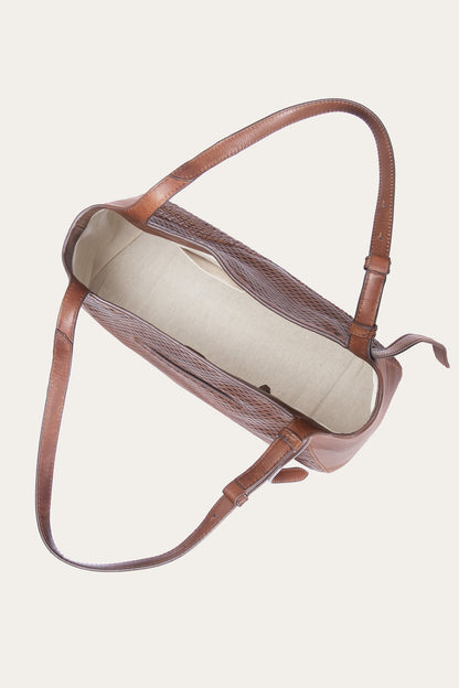 Women's Cognac Woven Perf Leather Tote