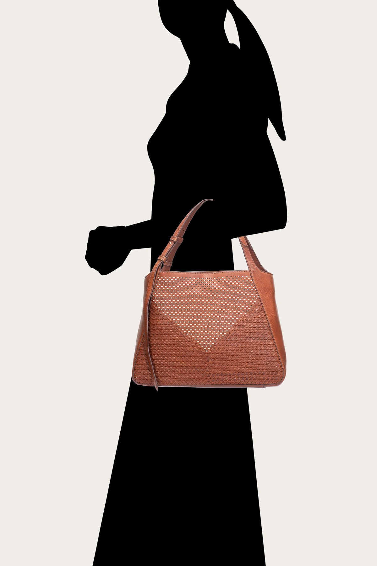 Women's Cognac Woven Perf Leather Tote