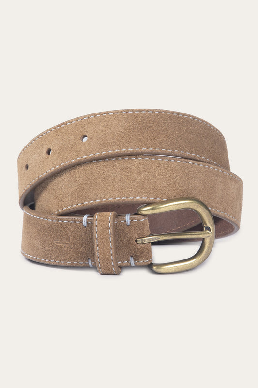 Women's Beige 30mm Suede Belt With Contrast Stitching