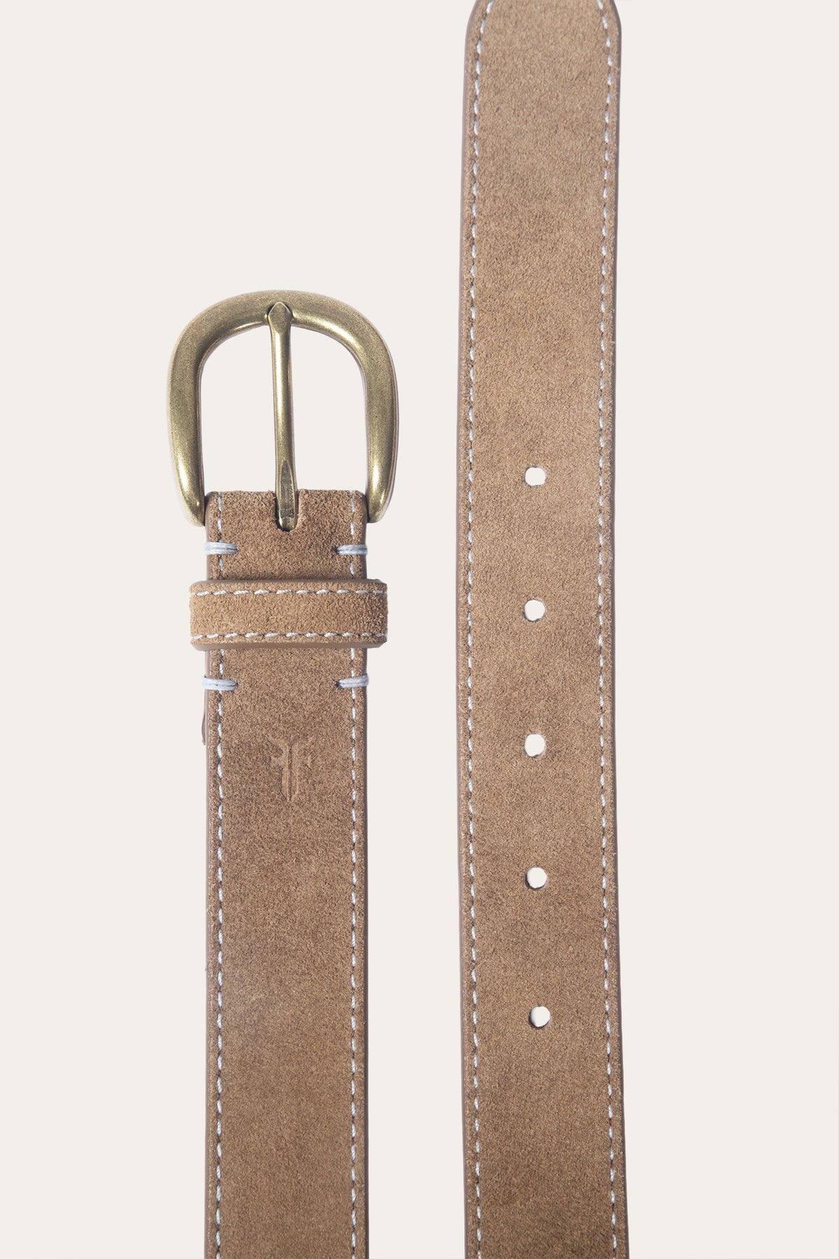 Women's Beige 30mm Suede Belt With Contrast Stitching