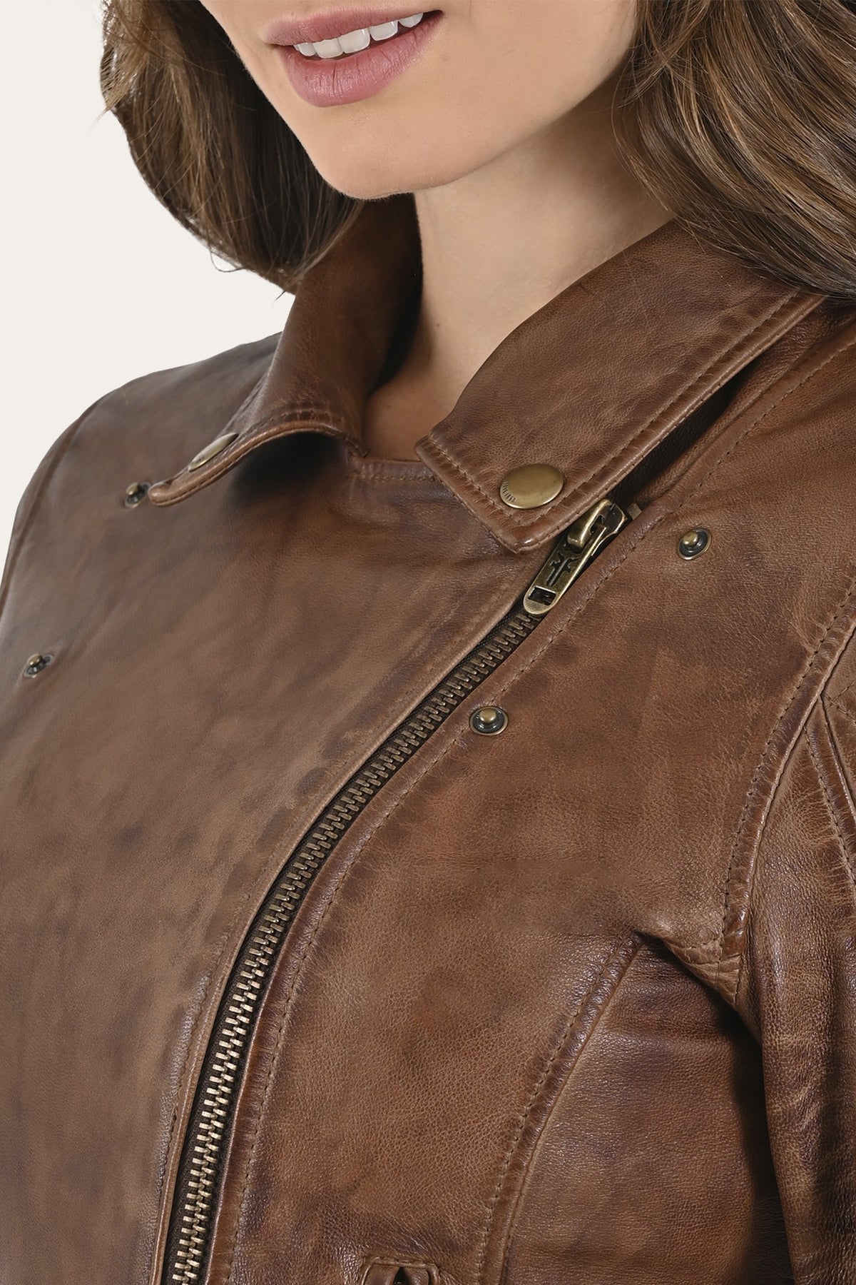 Women's Moka Tobacco Cordially Biker Jacket