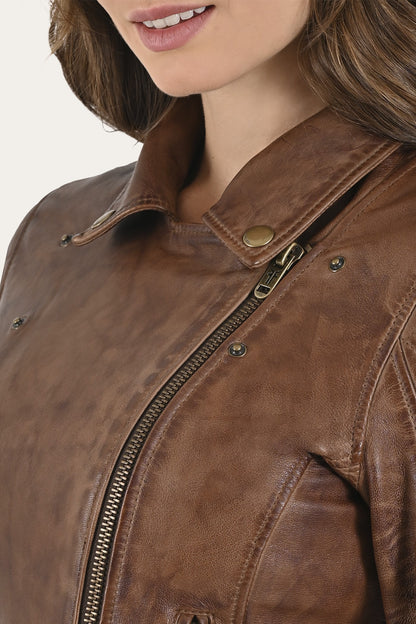 Women's Moka Tobacco Cordially Biker Jacket