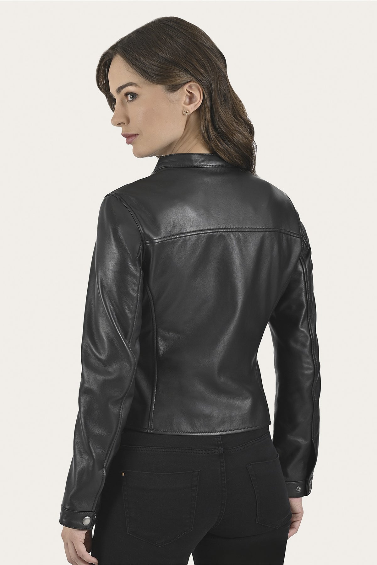 Women’s Black Heathe Leather Racer Jacket