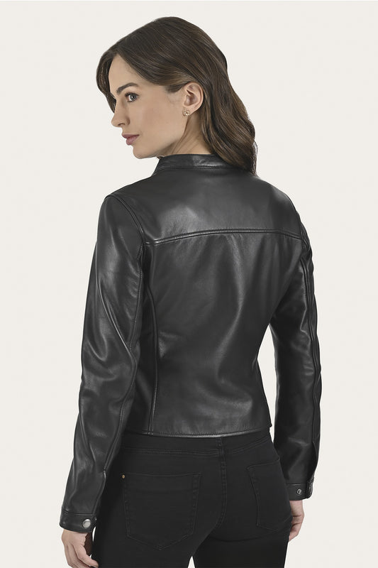 Women’s Black Heathe Leather Racer Jacket