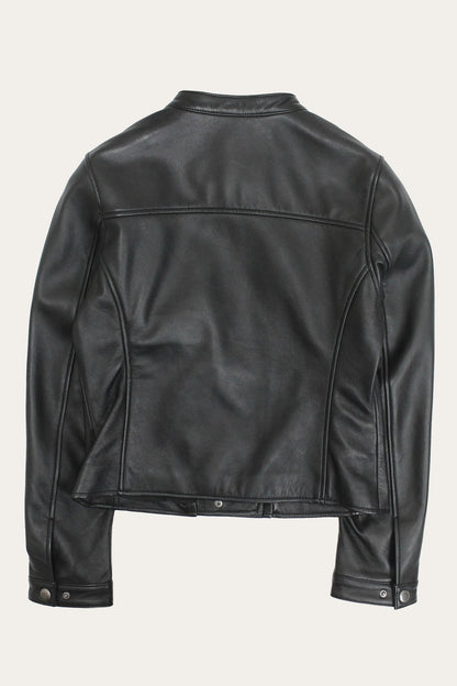 Women’s Black Heathe Leather Racer Jacket