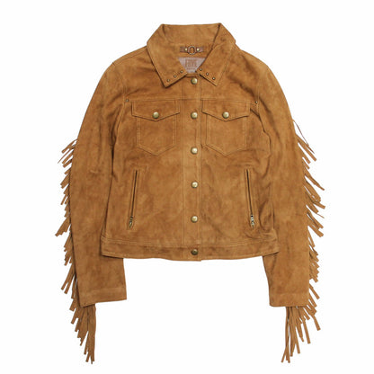 Women’s Medium Brown Nash Fringed Suede Trucker Jacket