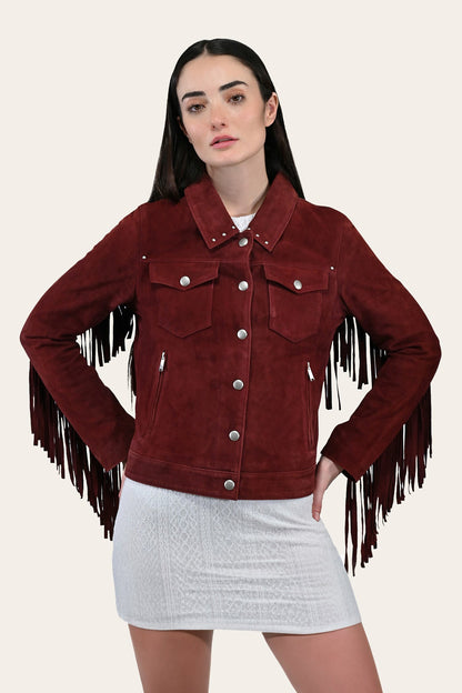 Women’s Oxblood Nash Trucker Suede Jacket