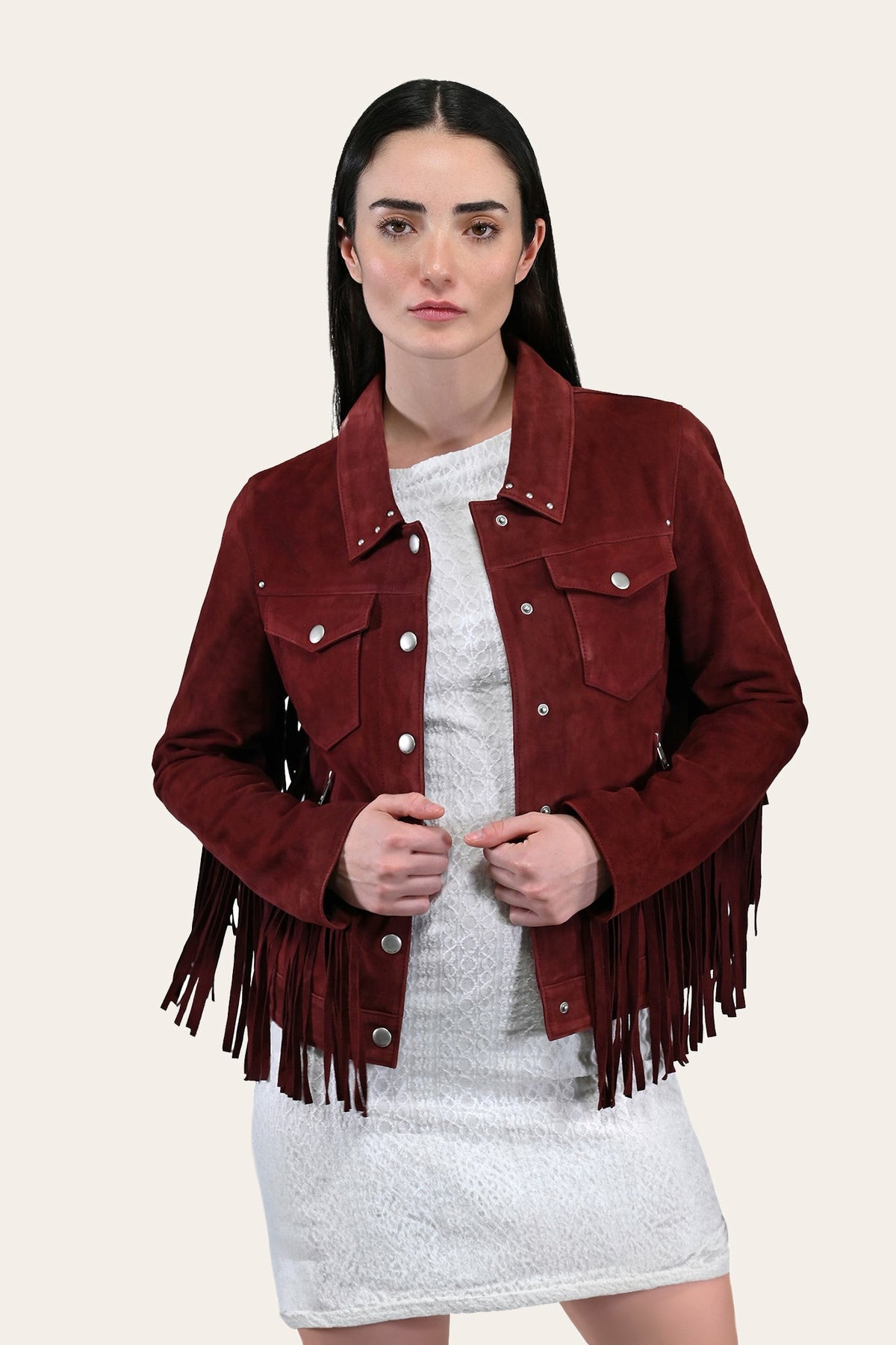 Women’s Oxblood Nash Trucker Suede Jacket