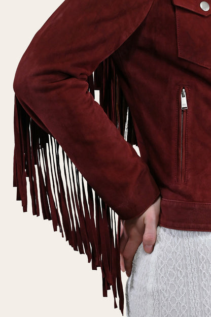 Women’s Oxblood Nash Trucker Suede Jacket