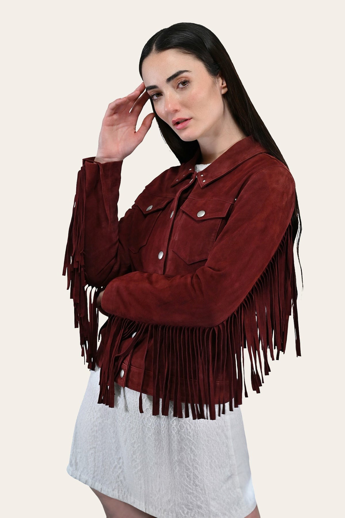 Women’s Oxblood Nash Trucker Suede Jacket